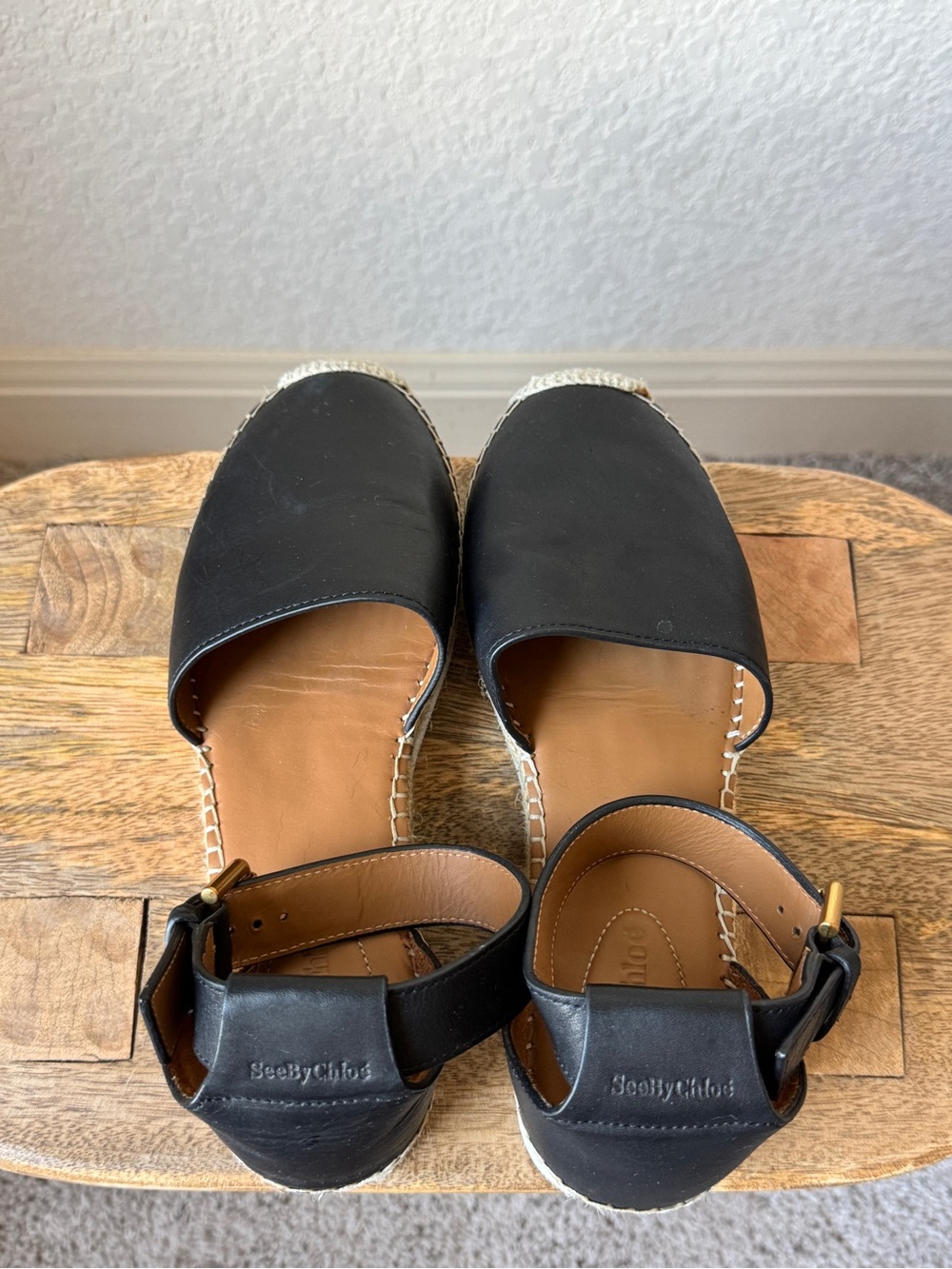 See by Chloe Black Leather Espadrille Sandals with Ankle Strap - Picture 3 of 5